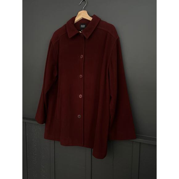 Eileen Fisher Wool Burgundy Boxy Button Front Coat Size Medium - Picture 8 of 8
